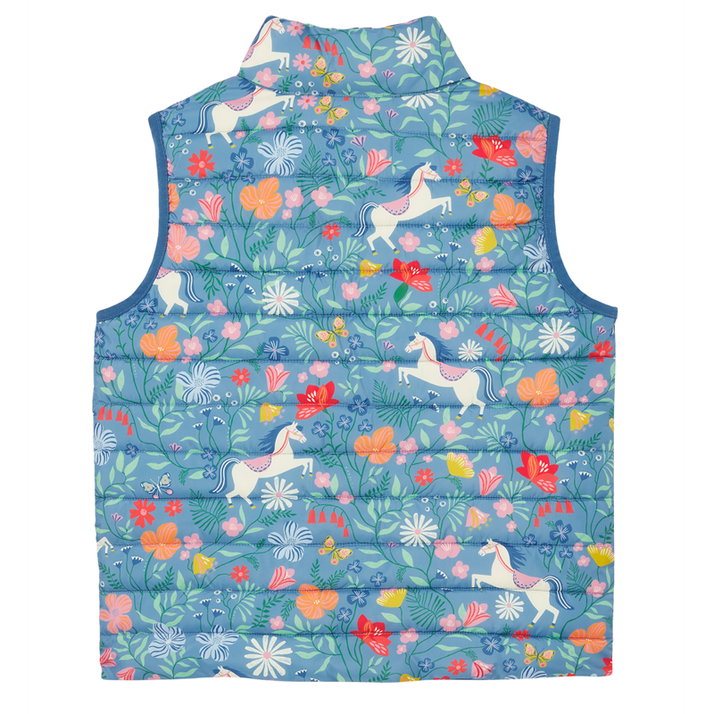 Joules Girl's Hayden Reversible Gilet - Blue Horse Floral-2